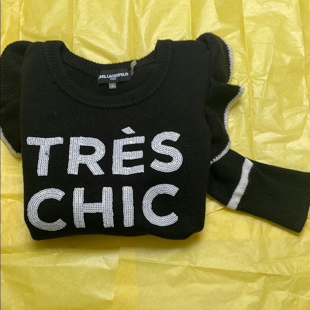 Karl Lagerfeld Black and White Crew Neck Sweater Très Chic